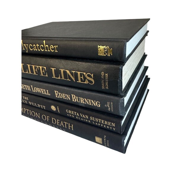 Black and Gold Decorative Books | Set of 5 Hardcover | Home Staging Prop Rental - Picture 4 of 12